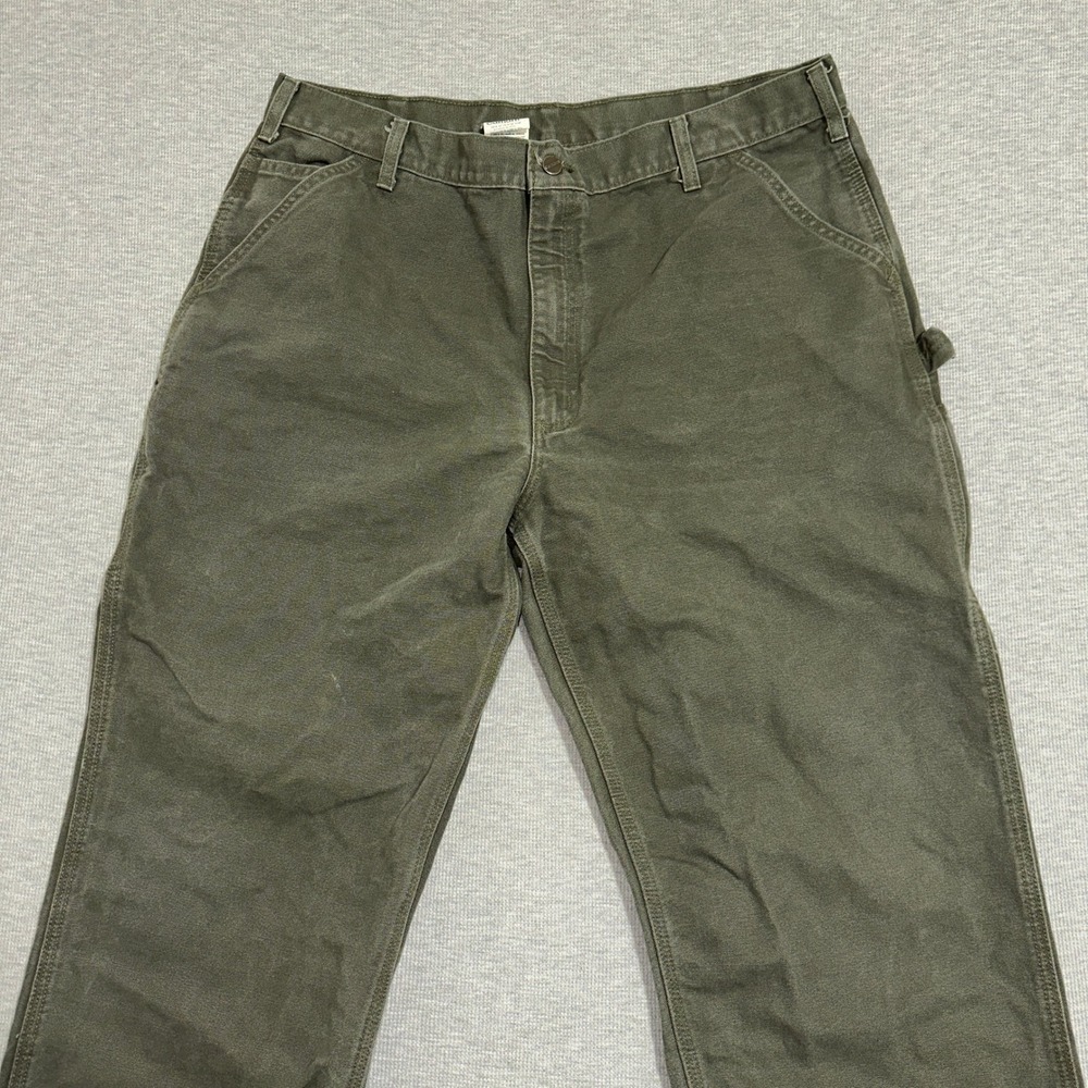 Carhartt Mens Moss Green Cotton Duck Carpenter Work Pants 39x32 Relaxed Fit - Picture 9 of 16